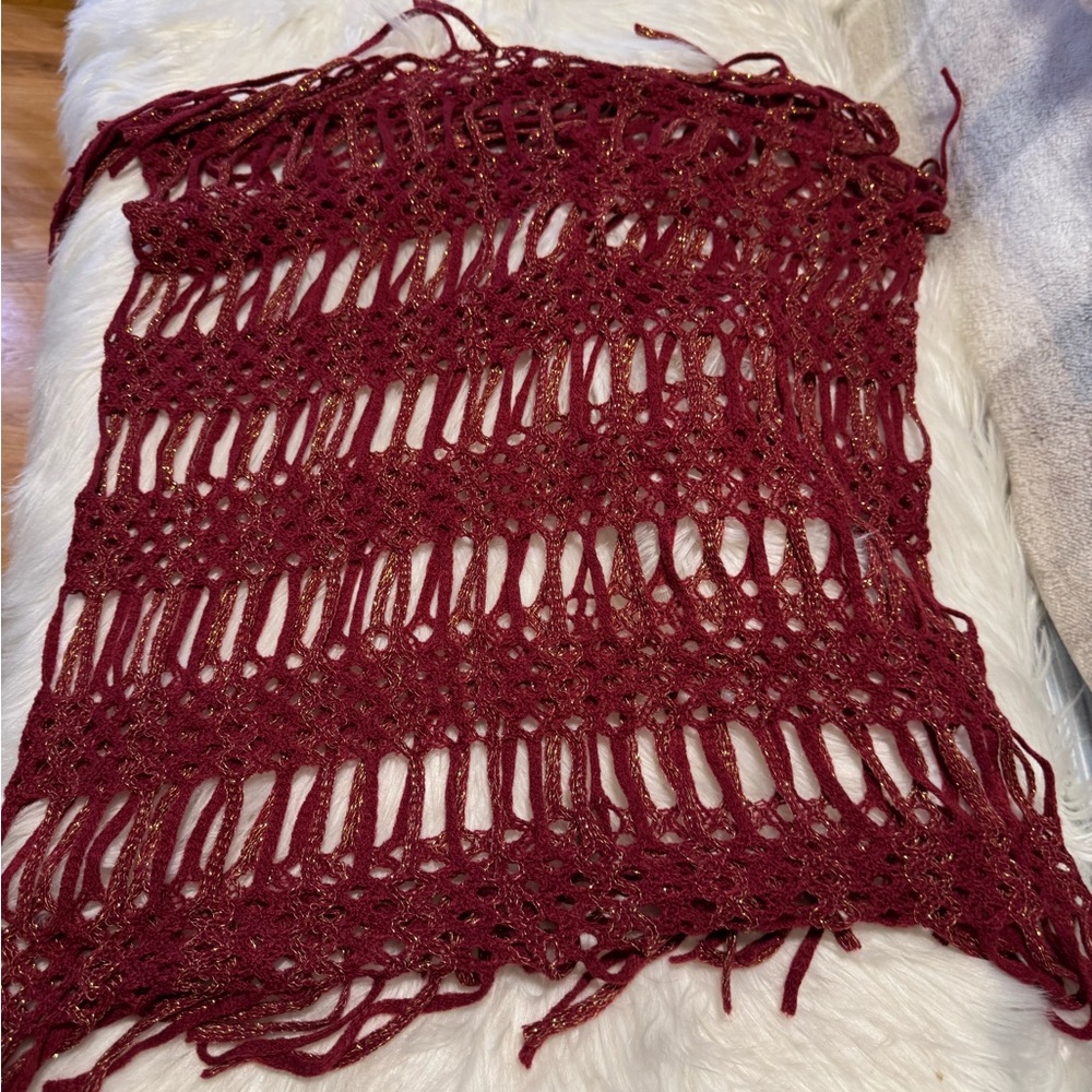 Burgundy Crochet Scarf with Fringe